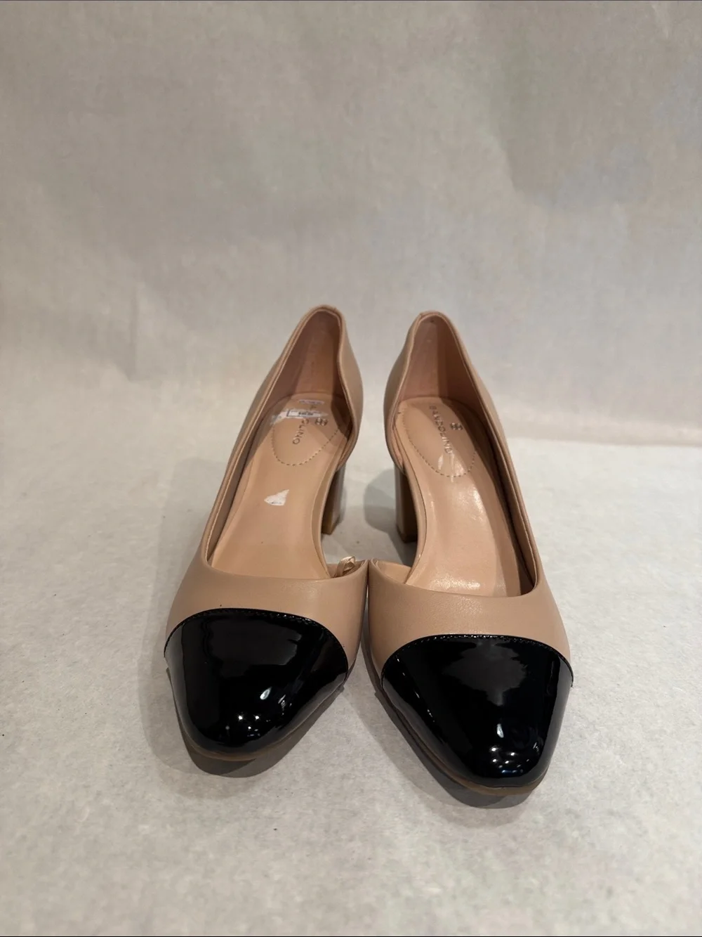 Bandolino Beige Pumps with Black Patent Cap Toe